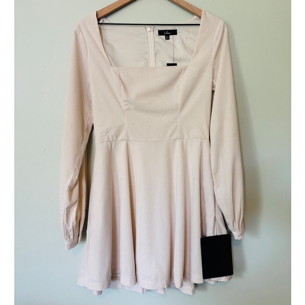 Lulu's New Daily Affection Beige Corduroy Mini Dress Medium - Picture 2 of 9